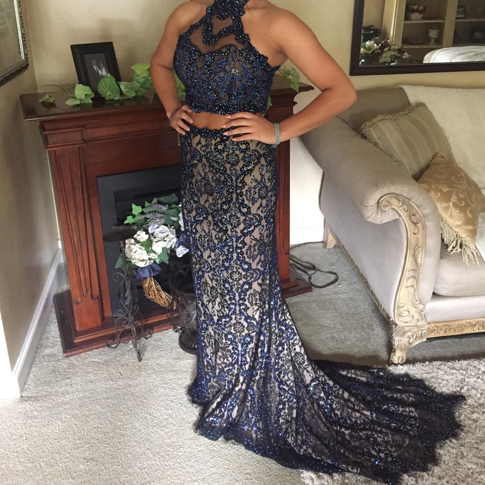 Vienna Two Piece Halter Prom Dress